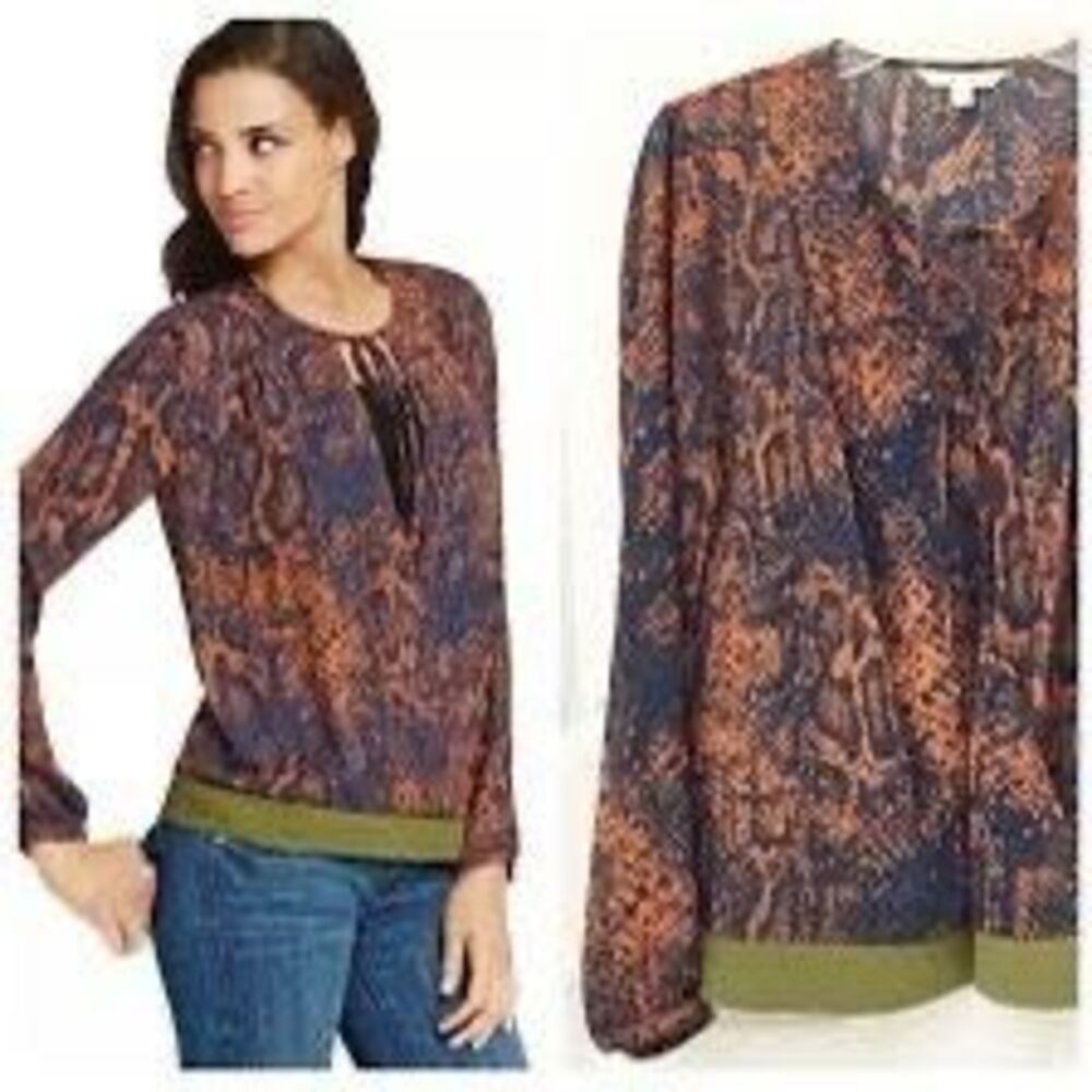 CABI Women’s Blue Orange Python Print Border Wrap… - image 1